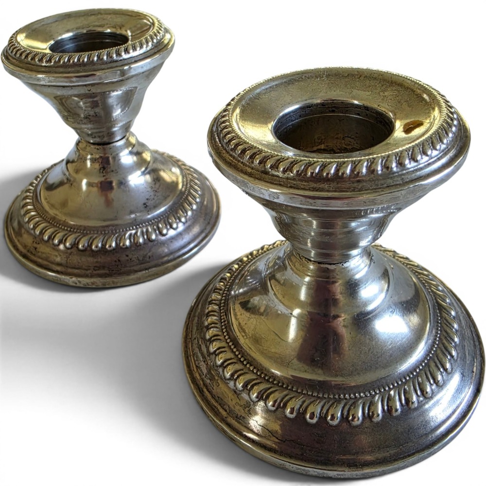Vintage Nat'l Silver  Co Sterling Silver Weighted Candlestick Holders Pair 2.5in